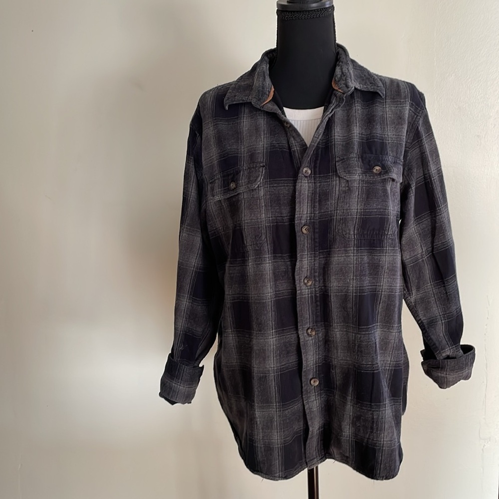 Outdoor Life Large Cotton Black/Gray Plaid Flannel